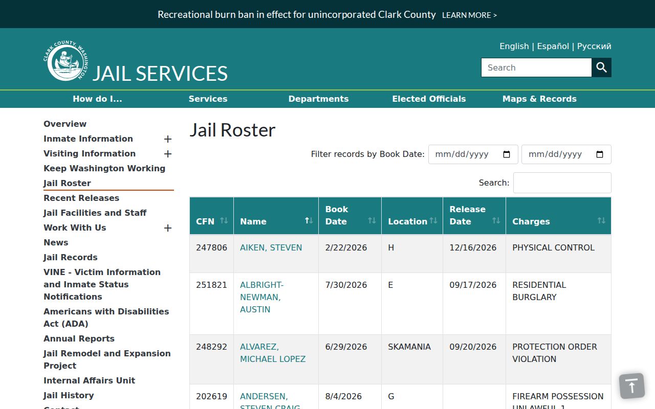 Vancouver resident lookup Clark County jail roster