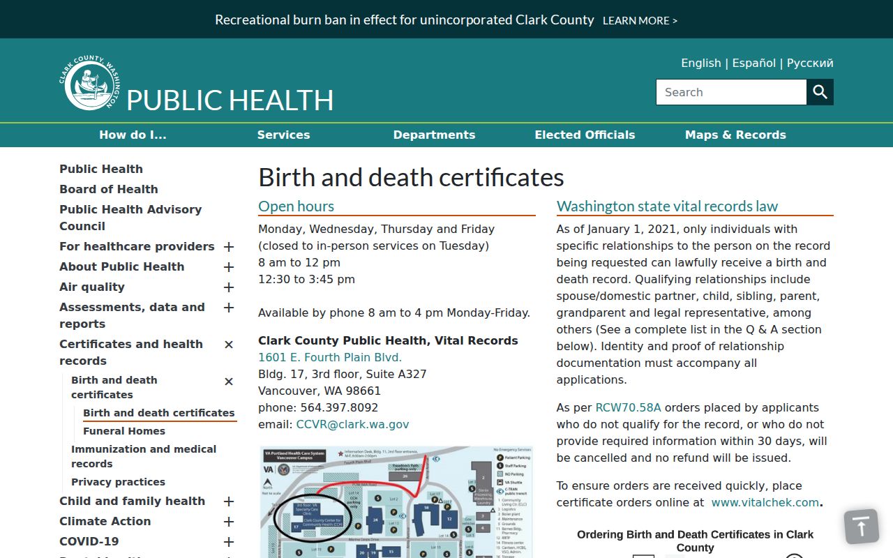 Vancouver resident lookup through Clark County birth and death records