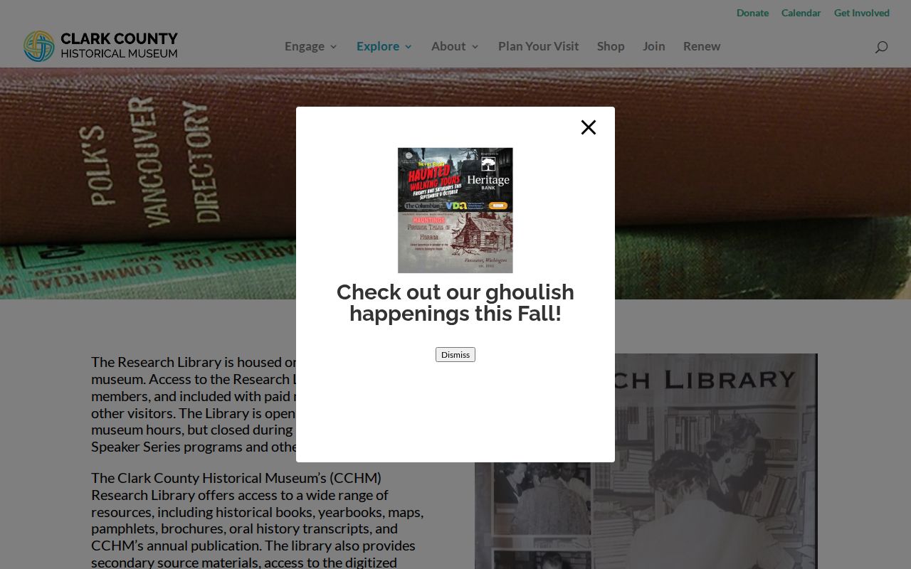 Clark County Historical Museum Research Library page for Vancouver local-history collections