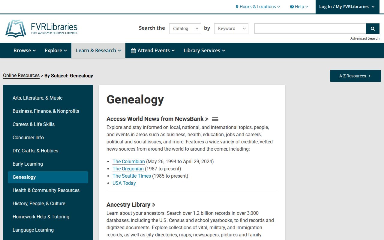 Fort Vancouver Regional Libraries genealogy resources used with Vancouver city directories
